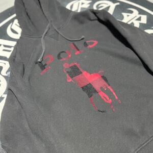 Black Polo Ralph Lauren Red Flannel Logo Hoodie